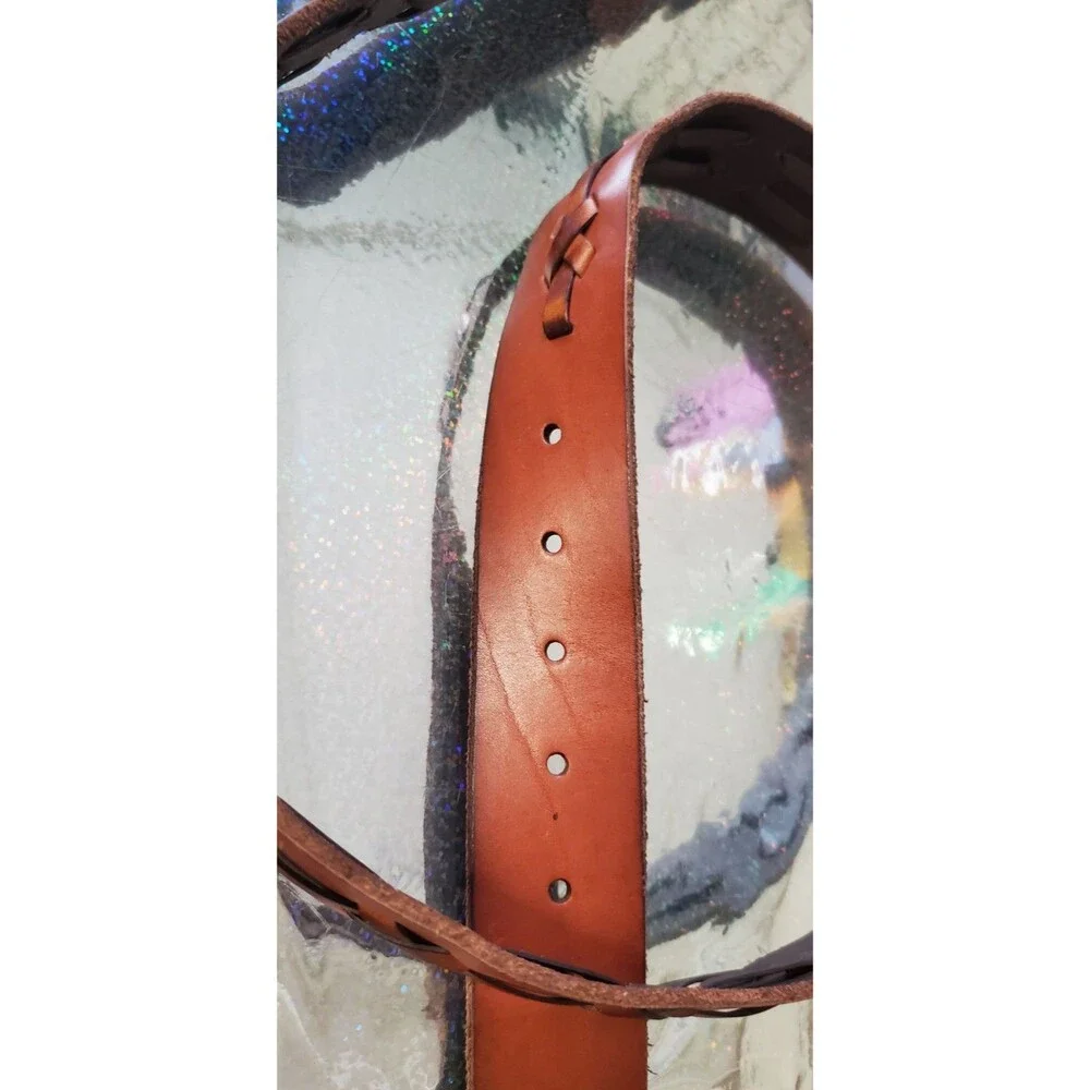 Baileys Point Leather Belt 42/44 XL Target Heavy Cross Stitch Tan Brassy Buckle